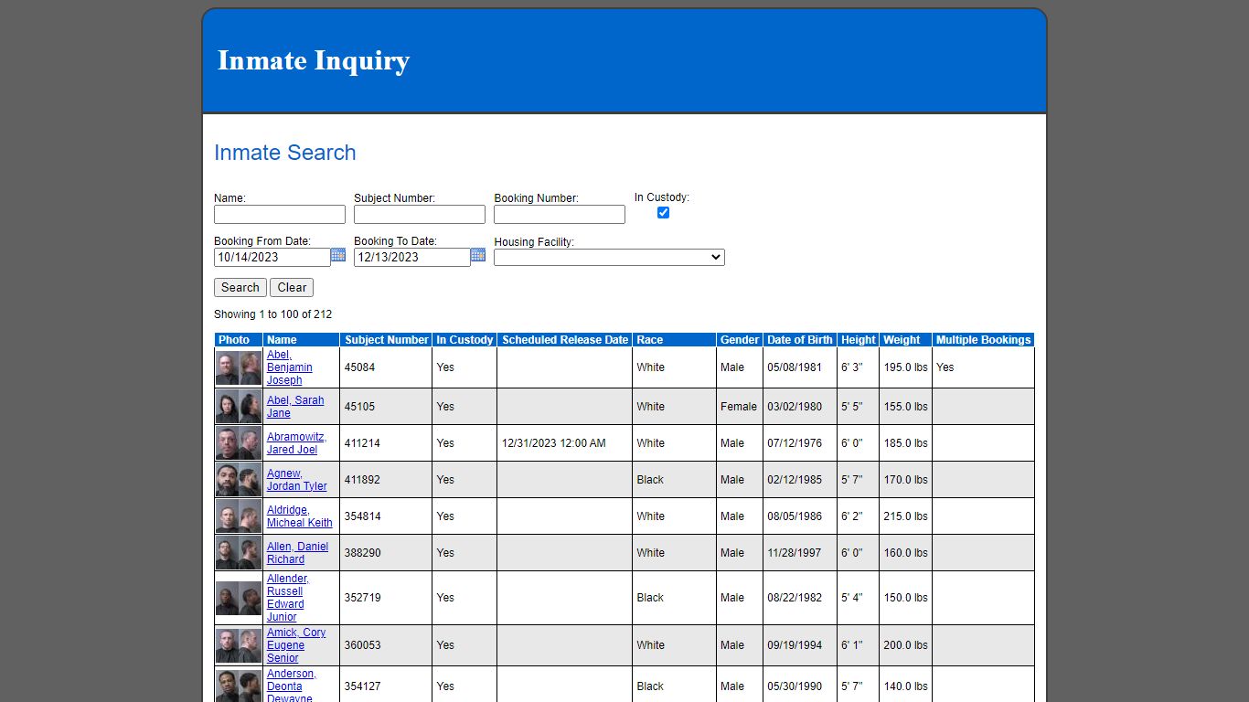 Inmate Search